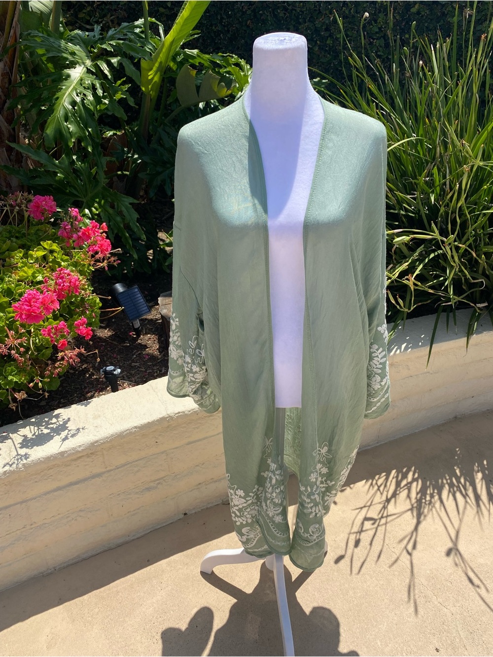 Light Sage Green Embroidered Kimono Cover-Up